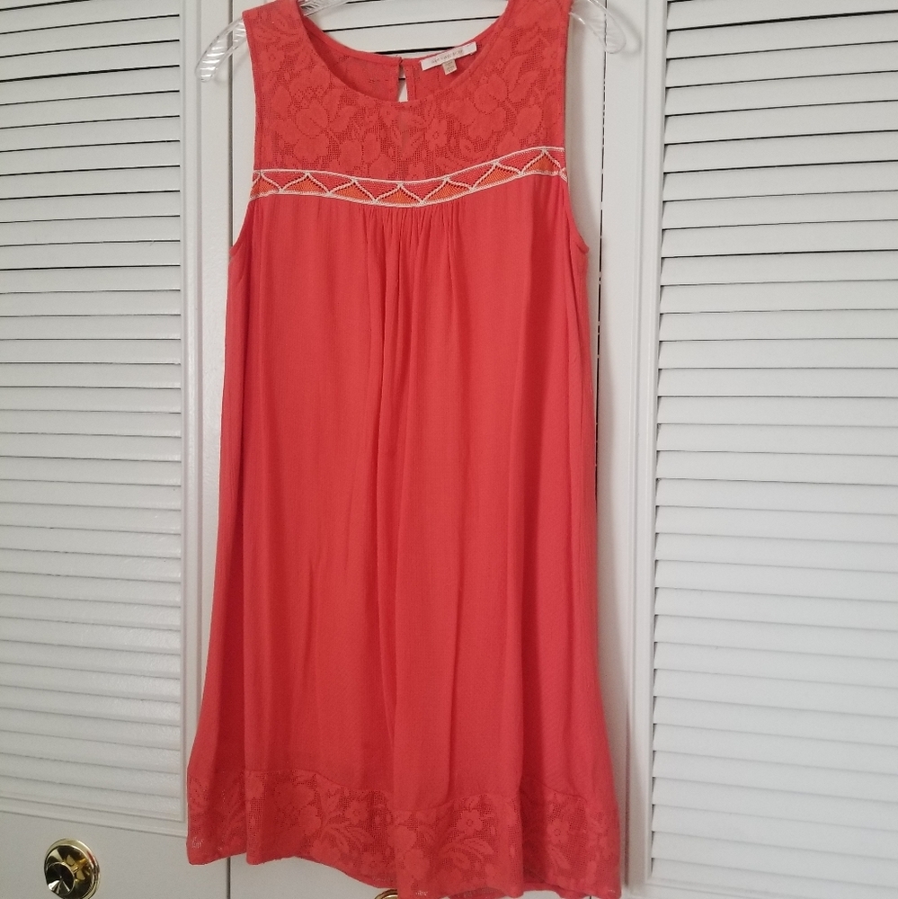 Skies Are Blue Embroidered Coral Shift Mini Dress